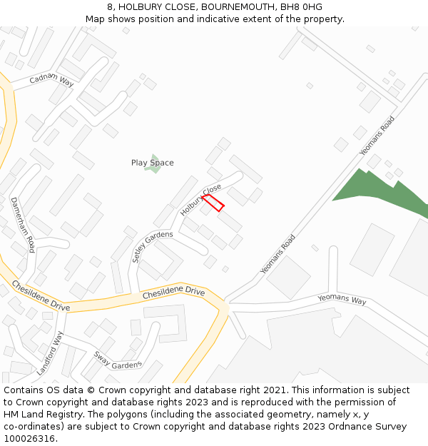 8, HOLBURY CLOSE, BOURNEMOUTH, BH8 0HG: Location map and indicative extent of plot