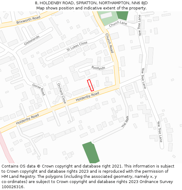 8, HOLDENBY ROAD, SPRATTON, NORTHAMPTON, NN6 8JD: Location map and indicative extent of plot