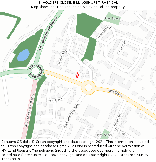 8, HOLDERS CLOSE, BILLINGSHURST, RH14 9HL: Location map and indicative extent of plot