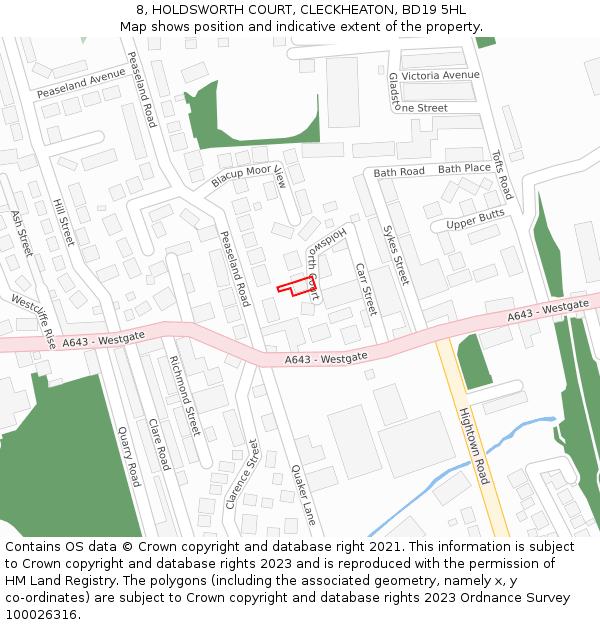 8, HOLDSWORTH COURT, CLECKHEATON, BD19 5HL: Location map and indicative extent of plot