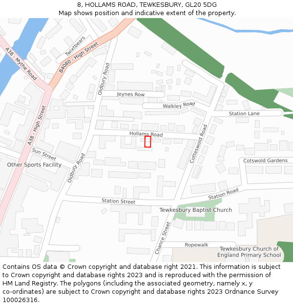 8, HOLLAMS ROAD, TEWKESBURY, GL20 5DG: Location map and indicative extent of plot