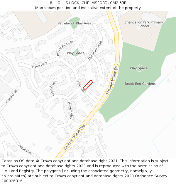 8, HOLLIS LOCK, CHELMSFORD, CM2 6RR: Location map and indicative extent of plot