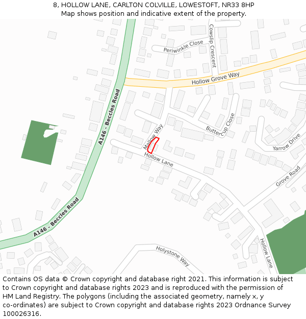 8, HOLLOW LANE, CARLTON COLVILLE, LOWESTOFT, NR33 8HP: Location map and indicative extent of plot