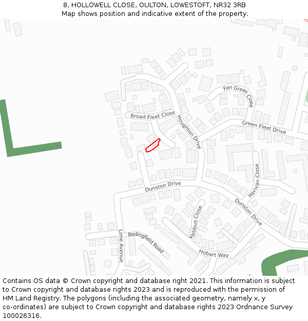 8, HOLLOWELL CLOSE, OULTON, LOWESTOFT, NR32 3RB: Location map and indicative extent of plot