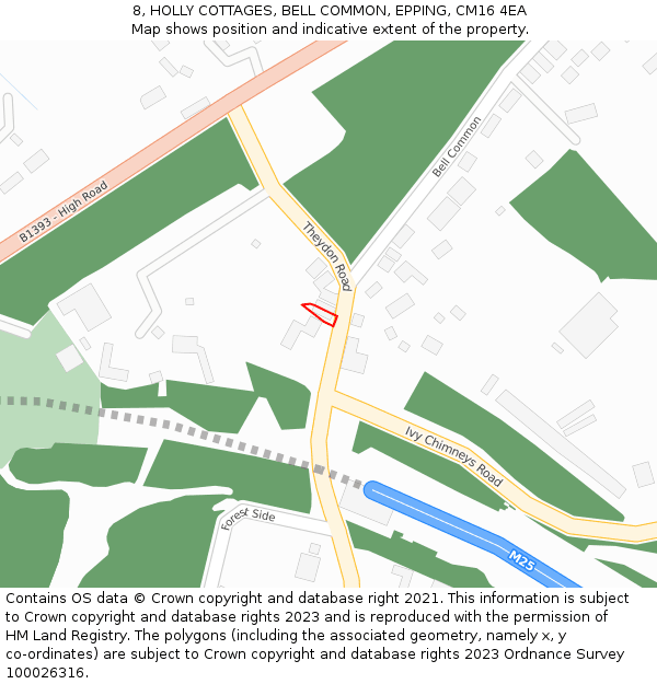 8, HOLLY COTTAGES, BELL COMMON, EPPING, CM16 4EA: Location map and indicative extent of plot