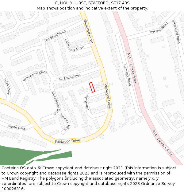 8, HOLLYHURST, STAFFORD, ST17 4RS: Location map and indicative extent of plot