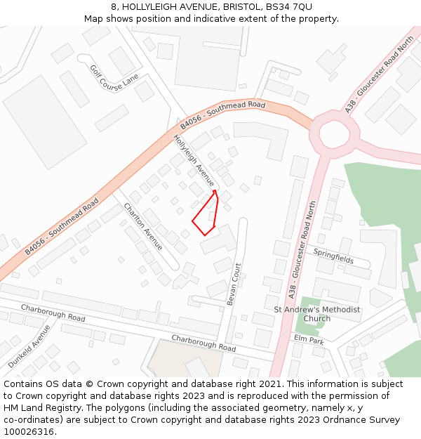 8, HOLLYLEIGH AVENUE, BRISTOL, BS34 7QU: Location map and indicative extent of plot