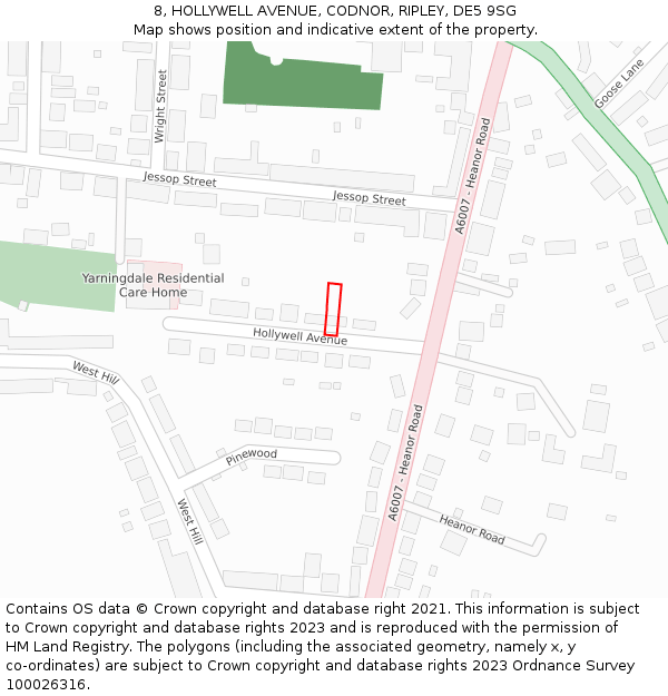 8, HOLLYWELL AVENUE, CODNOR, RIPLEY, DE5 9SG: Location map and indicative extent of plot
