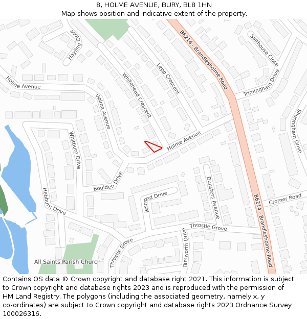 8, HOLME AVENUE, BURY, BL8 1HN: Location map and indicative extent of plot