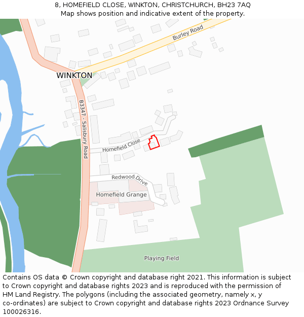 8, HOMEFIELD CLOSE, WINKTON, CHRISTCHURCH, BH23 7AQ: Location map and indicative extent of plot