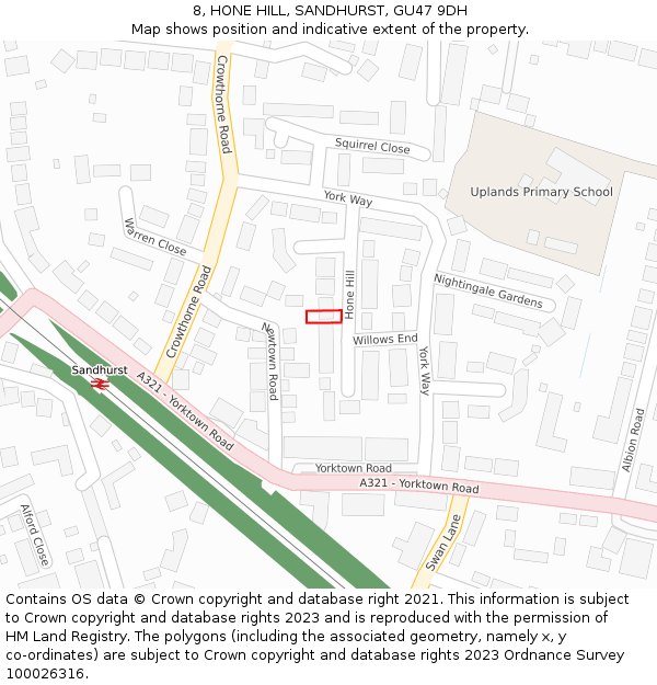 8, HONE HILL, SANDHURST, GU47 9DH: Location map and indicative extent of plot