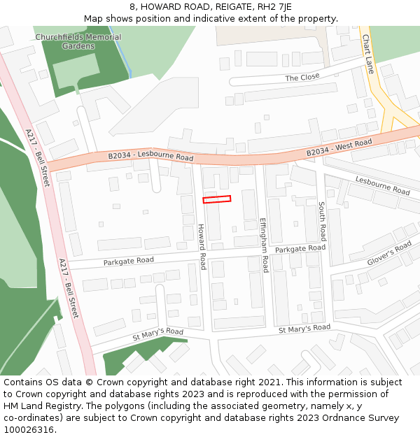8, HOWARD ROAD, REIGATE, RH2 7JE: Location map and indicative extent of plot