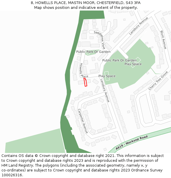 8, HOWELLS PLACE, MASTIN MOOR, CHESTERFIELD, S43 3FA: Location map and indicative extent of plot