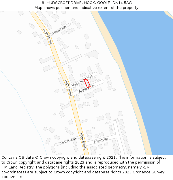 8, HUDSCROFT DRIVE, HOOK, GOOLE, DN14 5AG: Location map and indicative extent of plot
