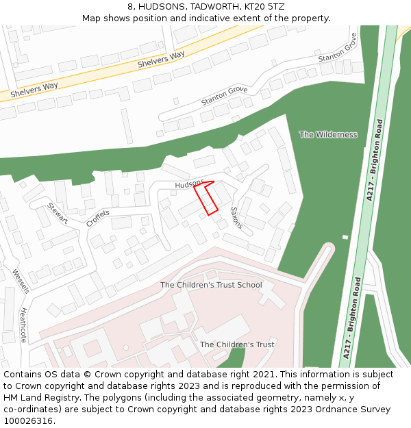 8, HUDSONS, TADWORTH, KT20 5TZ: Location map and indicative extent of plot