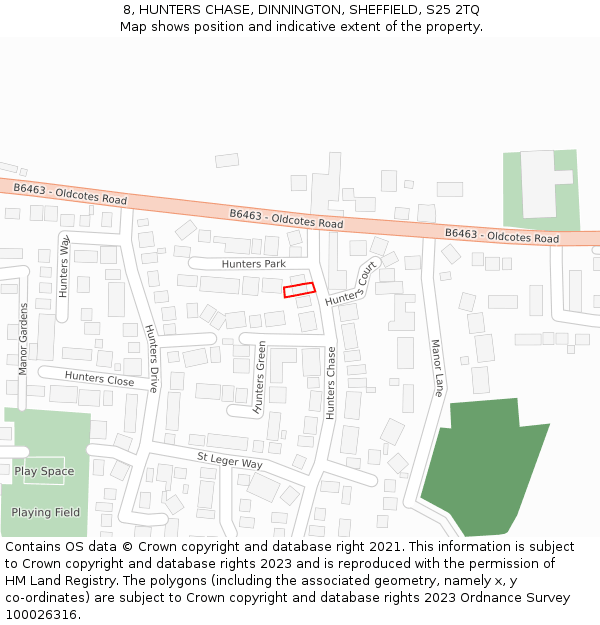 8, HUNTERS CHASE, DINNINGTON, SHEFFIELD, S25 2TQ: Location map and indicative extent of plot