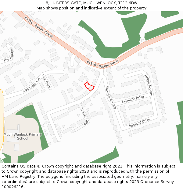 8, HUNTERS GATE, MUCH WENLOCK, TF13 6BW: Location map and indicative extent of plot