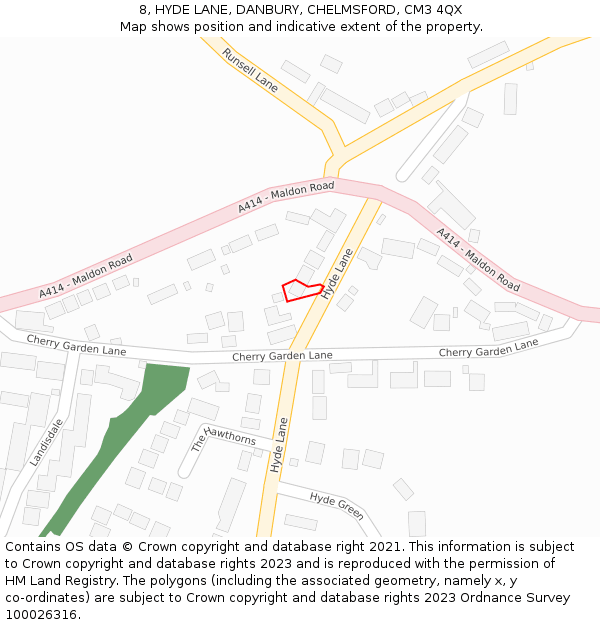 8, HYDE LANE, DANBURY, CHELMSFORD, CM3 4QX: Location map and indicative extent of plot