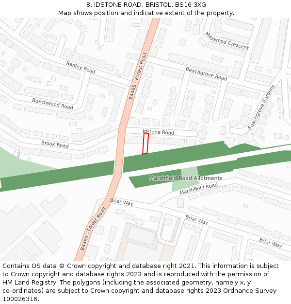 8, IDSTONE ROAD, BRISTOL, BS16 3XG: Location map and indicative extent of plot