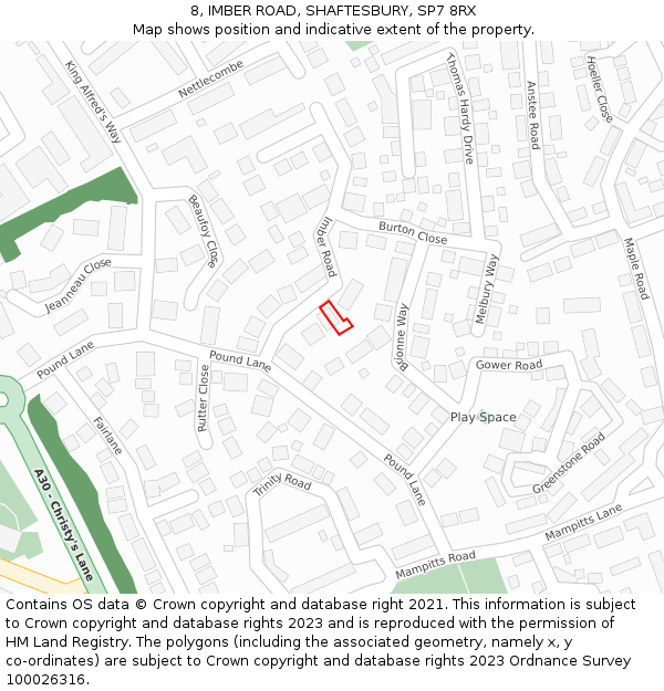 8, IMBER ROAD, SHAFTESBURY, SP7 8RX: Location map and indicative extent of plot