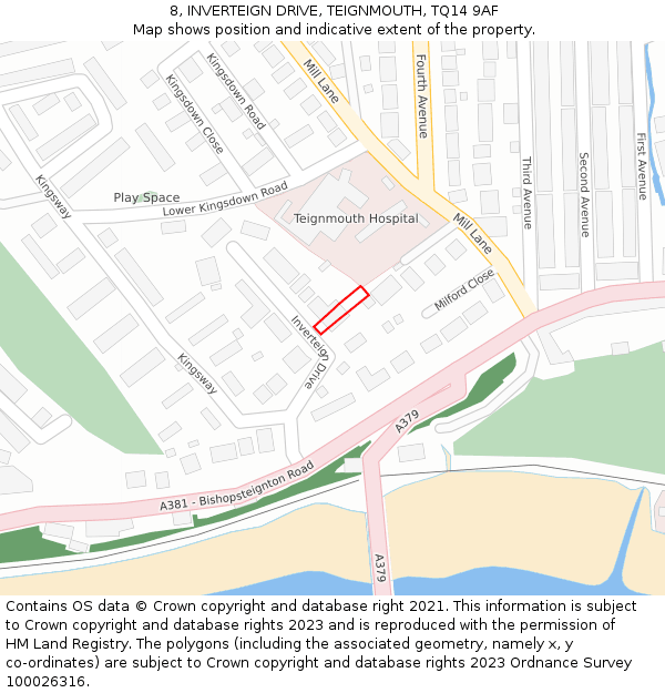 8, INVERTEIGN DRIVE, TEIGNMOUTH, TQ14 9AF: Location map and indicative extent of plot
