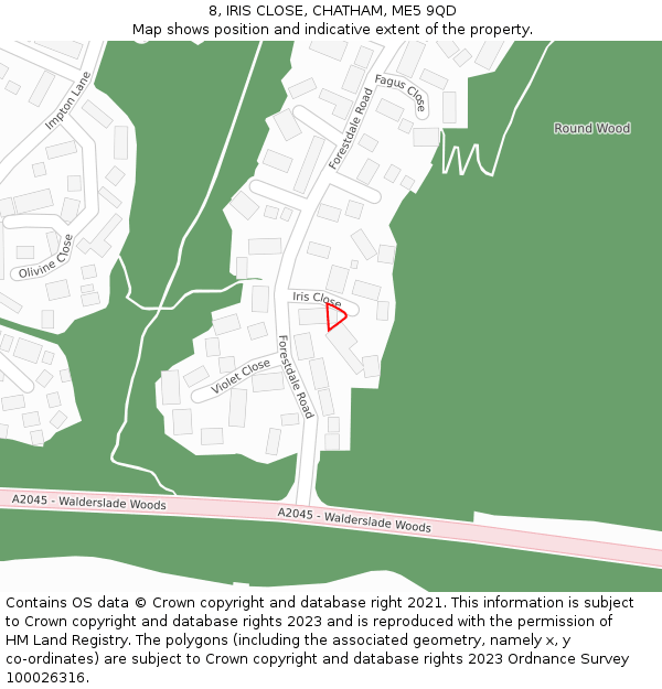 8, IRIS CLOSE, CHATHAM, ME5 9QD: Location map and indicative extent of plot