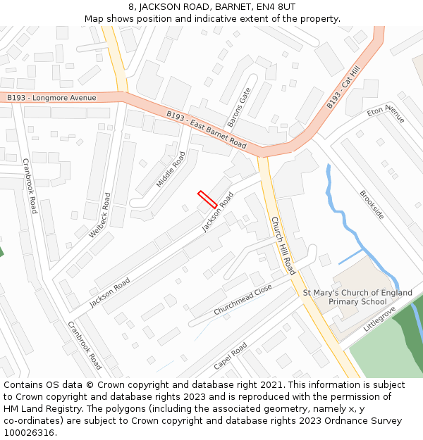 8, JACKSON ROAD, BARNET, EN4 8UT: Location map and indicative extent of plot