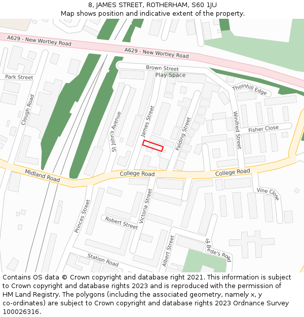 8, JAMES STREET, ROTHERHAM, S60 1JU: Location map and indicative extent of plot