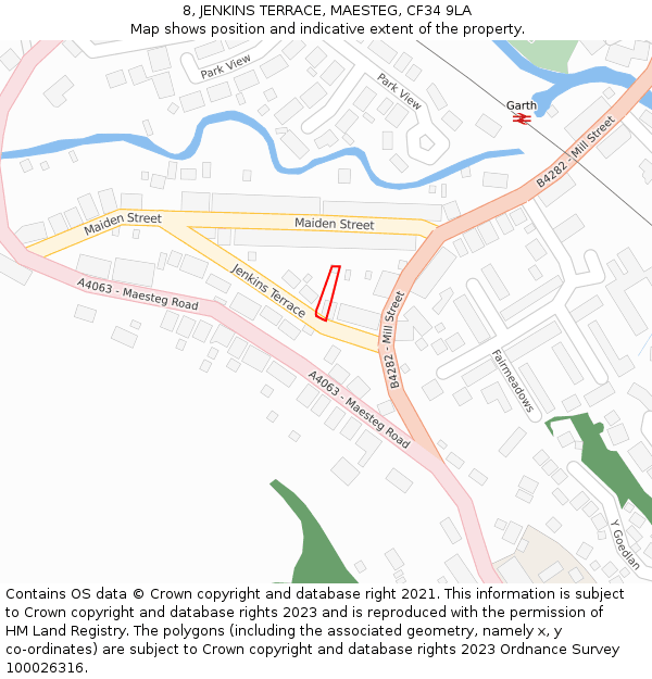 8, JENKINS TERRACE, MAESTEG, CF34 9LA: Location map and indicative extent of plot