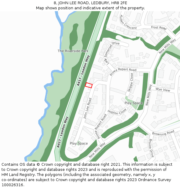 8, JOHN LEE ROAD, LEDBURY, HR8 2FE: Location map and indicative extent of plot