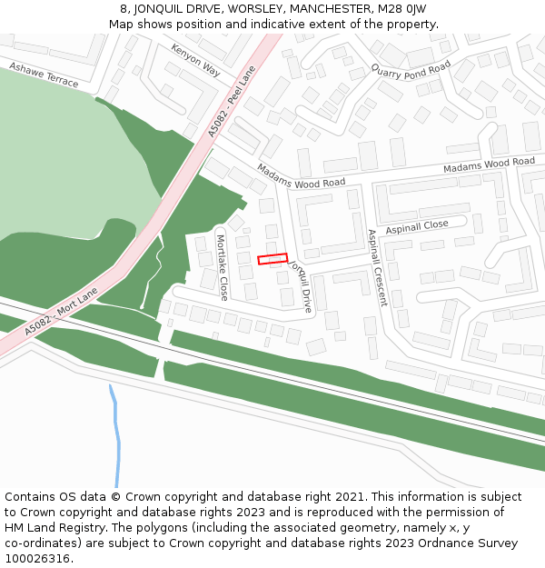 8, JONQUIL DRIVE, WORSLEY, MANCHESTER, M28 0JW: Location map and indicative extent of plot