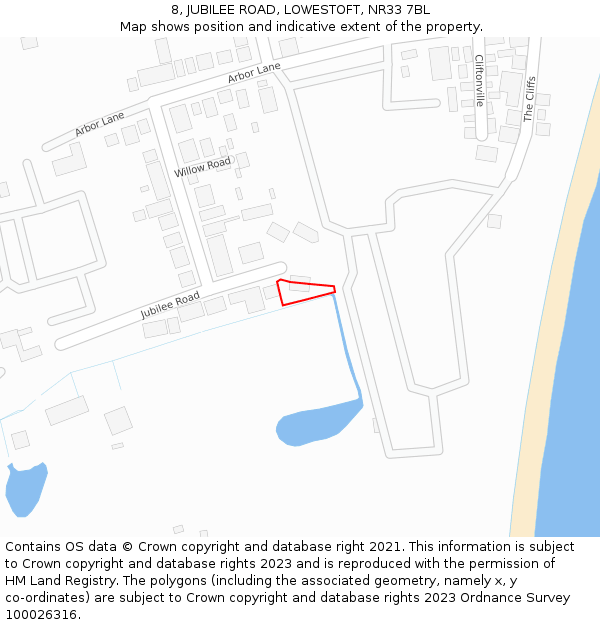 8, JUBILEE ROAD, LOWESTOFT, NR33 7BL: Location map and indicative extent of plot