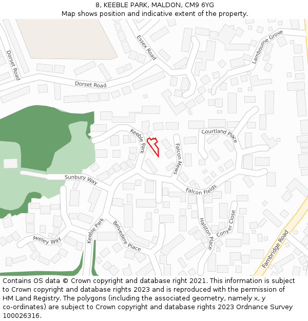 8, KEEBLE PARK, MALDON, CM9 6YG: Location map and indicative extent of plot