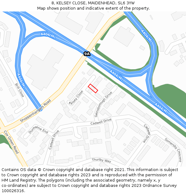 8, KELSEY CLOSE, MAIDENHEAD, SL6 3YW: Location map and indicative extent of plot