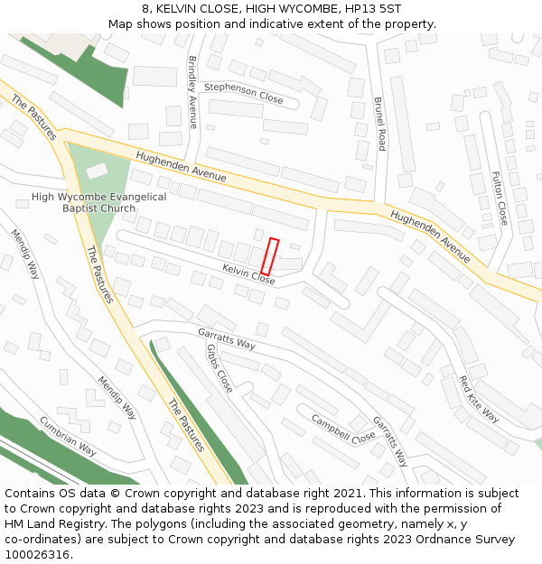8, KELVIN CLOSE, HIGH WYCOMBE, HP13 5ST: Location map and indicative extent of plot