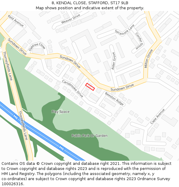 8, KENDAL CLOSE, STAFFORD, ST17 9LB: Location map and indicative extent of plot