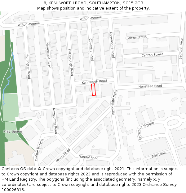 8, KENILWORTH ROAD, SOUTHAMPTON, SO15 2GB: Location map and indicative extent of plot