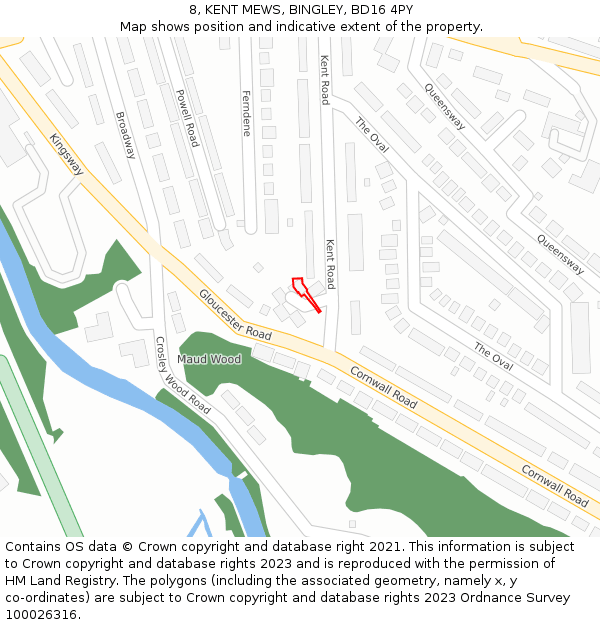 8, KENT MEWS, BINGLEY, BD16 4PY: Location map and indicative extent of plot