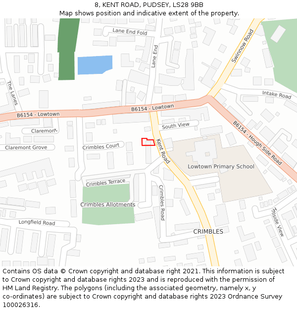 8, KENT ROAD, PUDSEY, LS28 9BB: Location map and indicative extent of plot