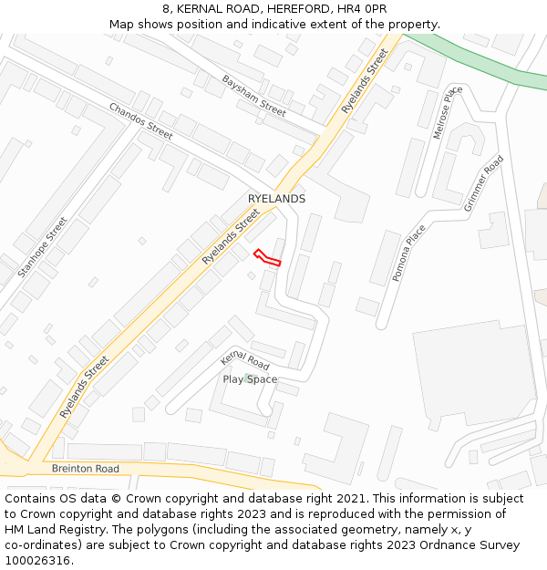 8, KERNAL ROAD, HEREFORD, HR4 0PR: Location map and indicative extent of plot