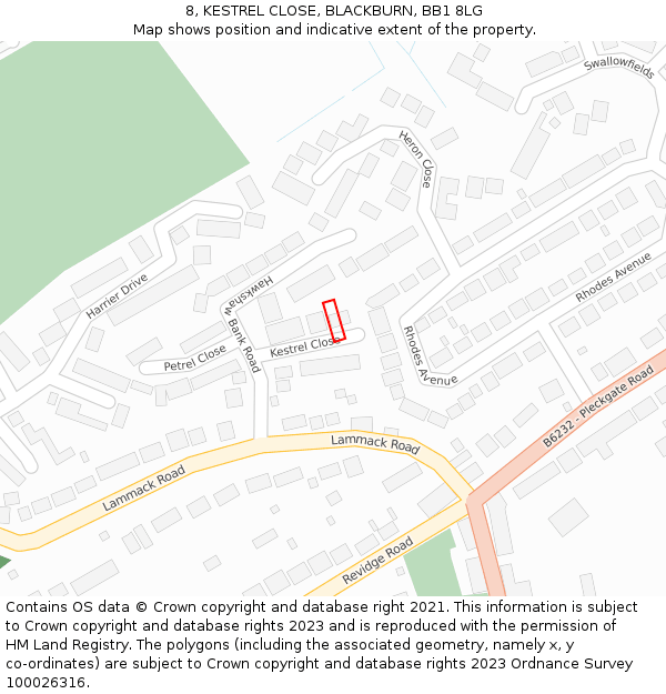 8, KESTREL CLOSE, BLACKBURN, BB1 8LG: Location map and indicative extent of plot