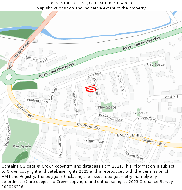 8, KESTREL CLOSE, UTTOXETER, ST14 8TB: Location map and indicative extent of plot