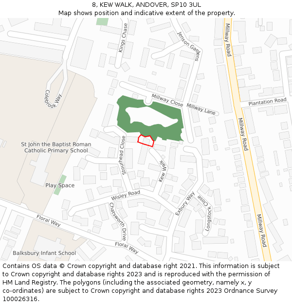 8, KEW WALK, ANDOVER, SP10 3UL: Location map and indicative extent of plot