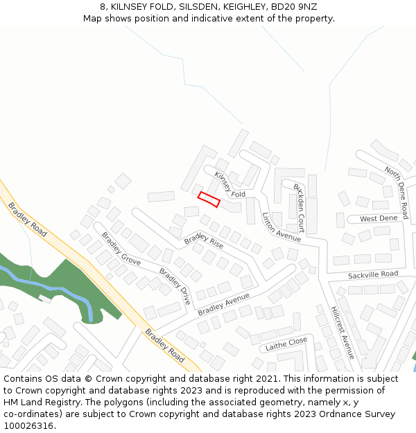 8, KILNSEY FOLD, SILSDEN, KEIGHLEY, BD20 9NZ: Location map and indicative extent of plot