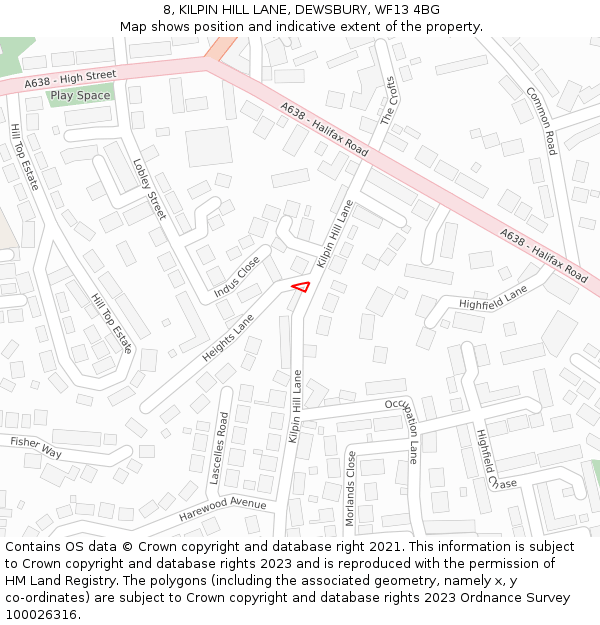 8, KILPIN HILL LANE, DEWSBURY, WF13 4BG: Location map and indicative extent of plot
