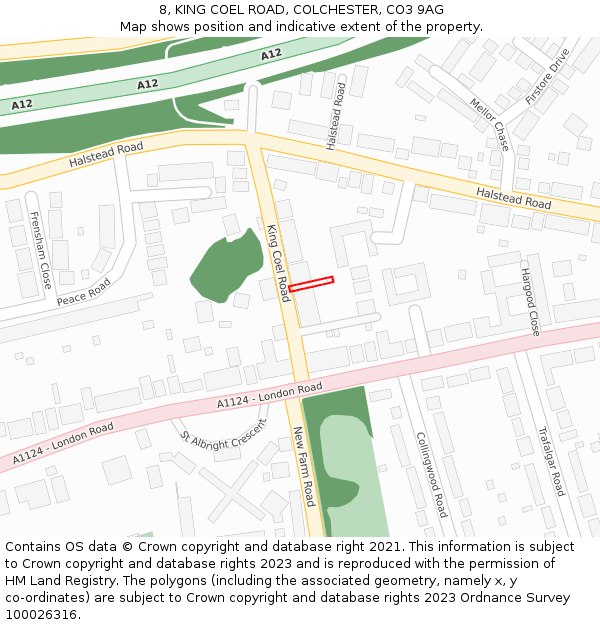 8, KING COEL ROAD, COLCHESTER, CO3 9AG: Location map and indicative extent of plot