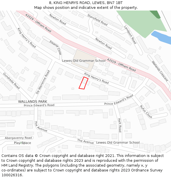 8, KING HENRYS ROAD, LEWES, BN7 1BT: Location map and indicative extent of plot