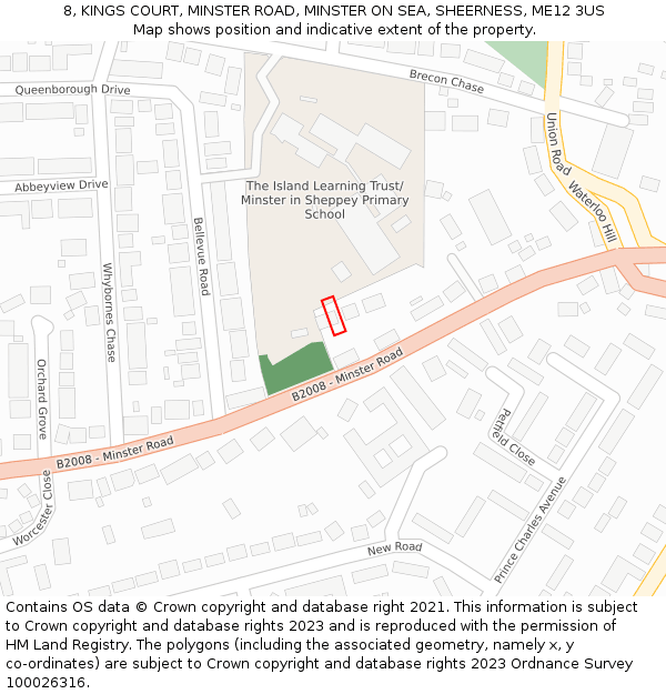 8, KINGS COURT, MINSTER ROAD, MINSTER ON SEA, SHEERNESS, ME12 3US: Location map and indicative extent of plot