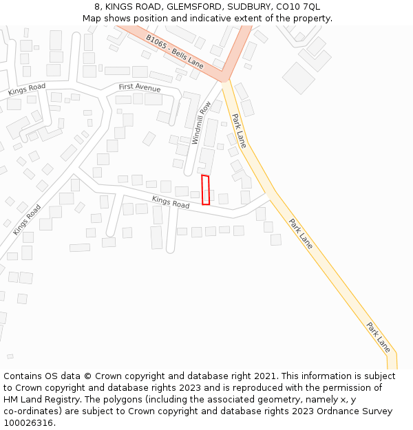 8, KINGS ROAD, GLEMSFORD, SUDBURY, CO10 7QL: Location map and indicative extent of plot