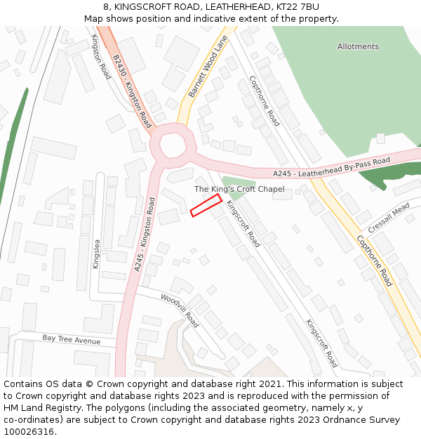 8, KINGSCROFT ROAD, LEATHERHEAD, KT22 7BU: Location map and indicative extent of plot
